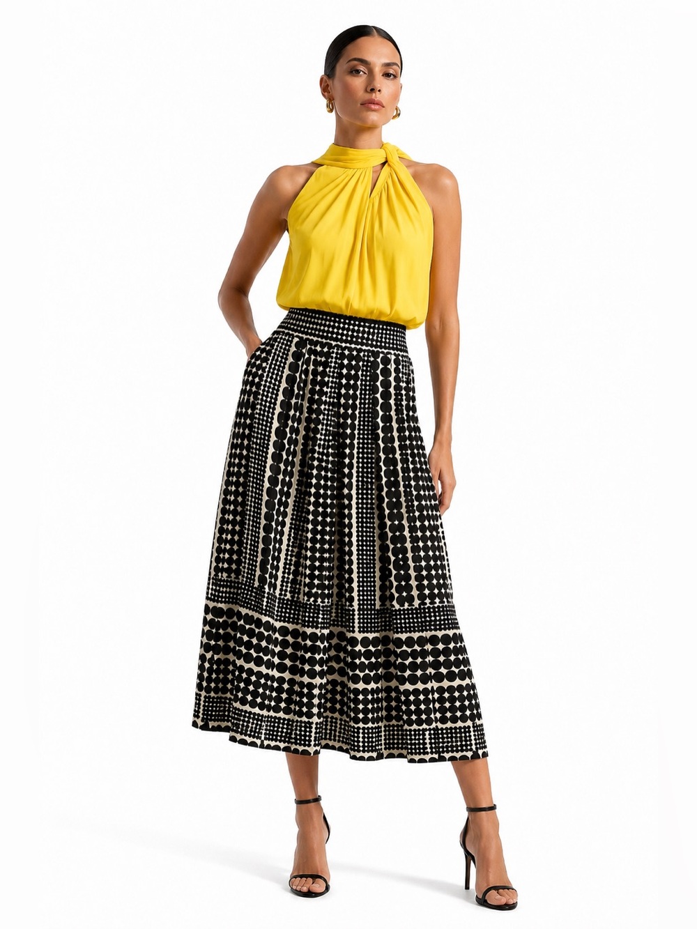 WHO WHAT WEAR Pleated Geometric Midi Skirt sz 4